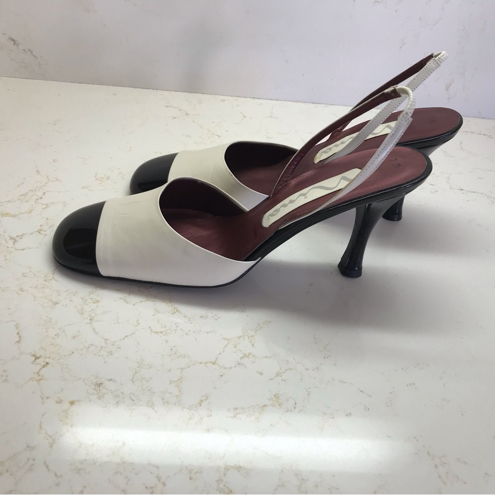 Nina Black and White Sling back Heels. - Picture 2 of 7